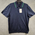 Theory Goris Tipped Collar Fine Bilen Polo Men's L Baltic/Jade Green Shortsleeve