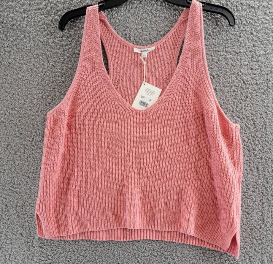 Splendid Deirdre Tank Top Sweater Women's L Persimmon V-Neck Racerback Pullover