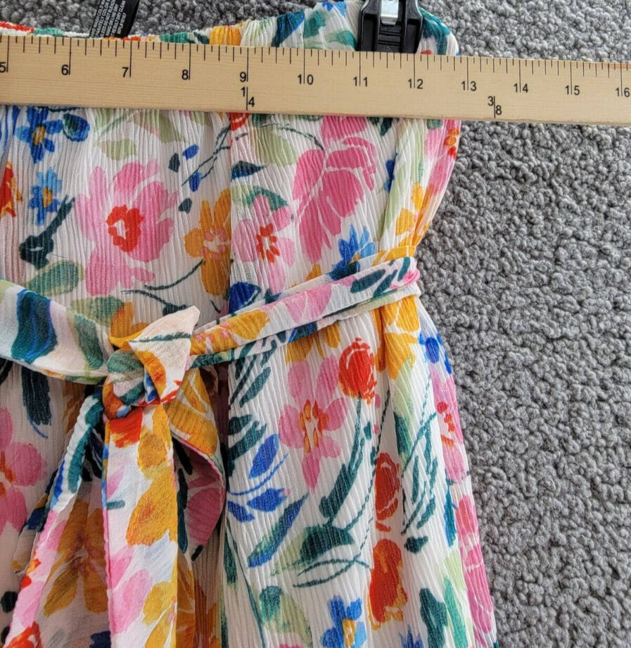 AQUA Strapless Tie Waist Mini Dress Women's XL Multi Floral Ruffled Side Zip