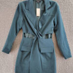 FORE Cutout Blazer Mini Dress Women's S Blue Green Collared Side Zip Long Sleeve