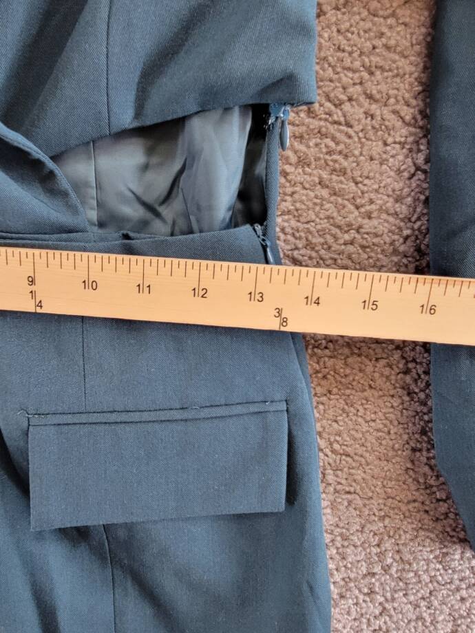 FORE Cutout Blazer Mini Dress Women's S Blue Green Collared Side Zip Long Sleeve