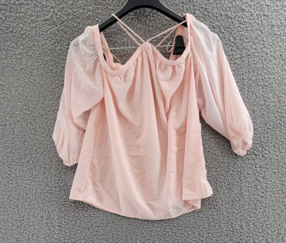 1.STATE Cold-Shoulder Top Women's XXS Pink Taffeta Back Button Long Sleeve