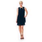SLNY Beaded Sleeveless Shift Dress Women's 12 Navy Round Neck Hook & Eye Closure