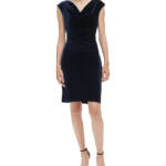 Jessica Howard Petite Velvet Cowl-Neck Sheath Dress Women's 12P Navy Pullover