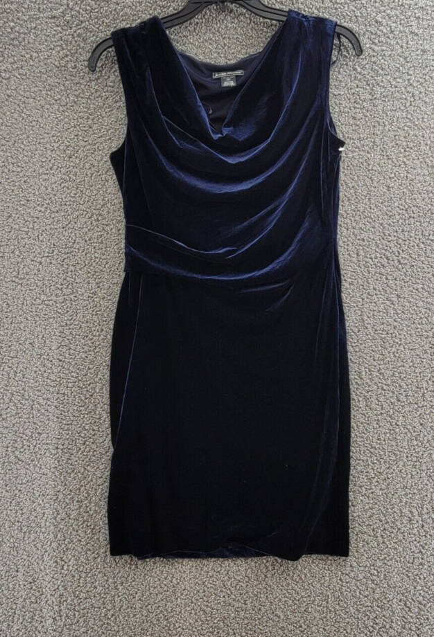 Jessica Howard Petite Velvet Cowl-Neck Sheath Dress Women's 12P Navy Pullover