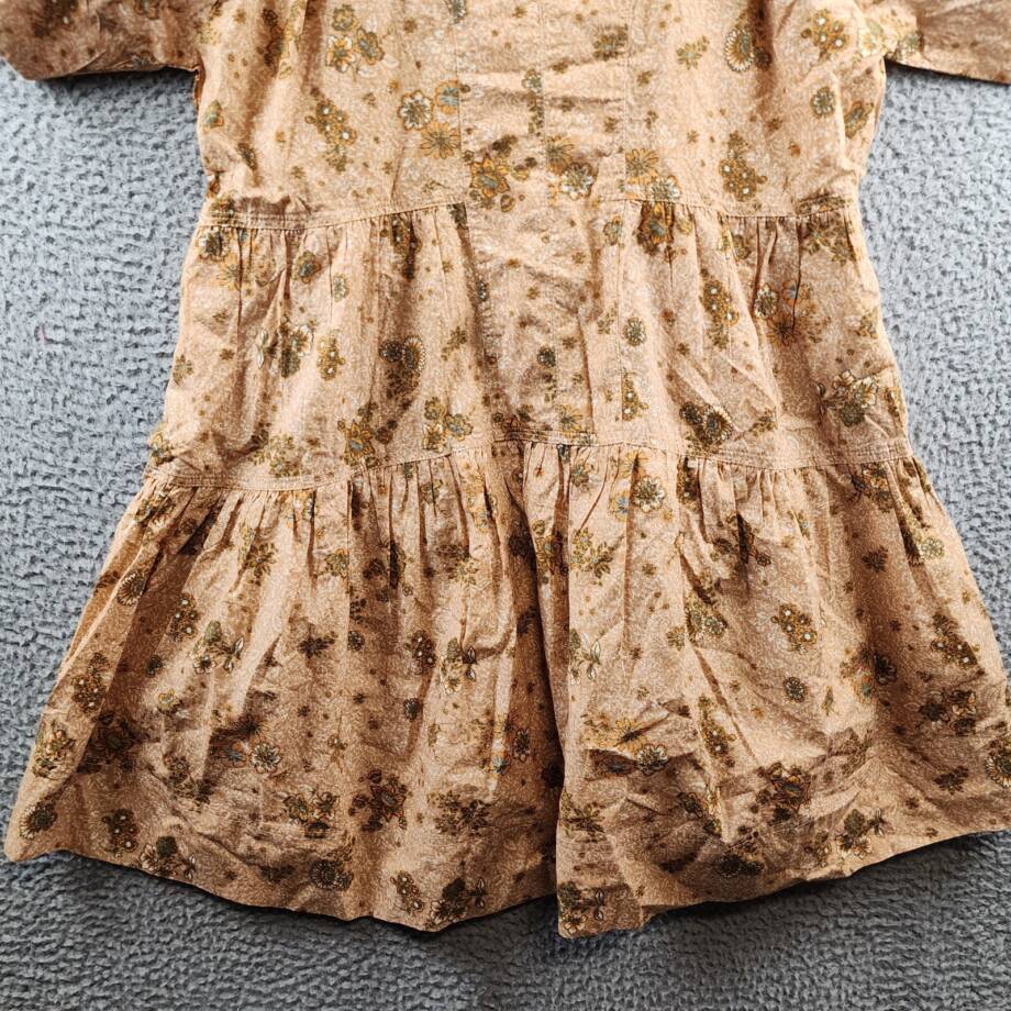 Elan Printed V-Neck Mini Dress Women's S Gold Folkfloral Short Sleeve Pullover~