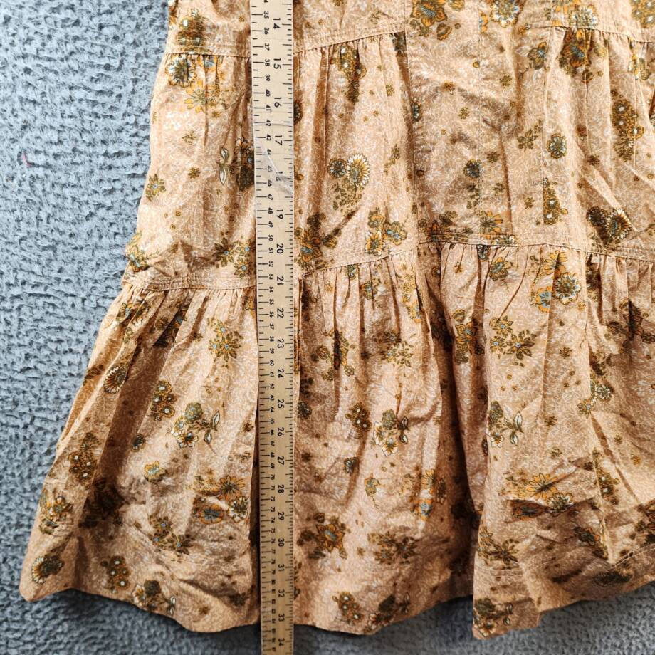 Elan Printed V-Neck Mini Dress Women's S Gold Folkfloral Short Sleeve Pullover~
