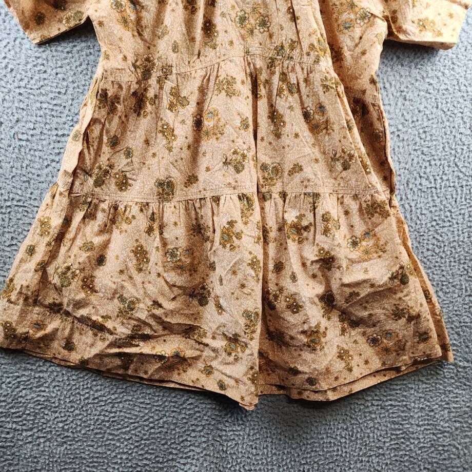 Elan Printed V-Neck Mini Dress Women's S Gold Folkfloral Short Sleeve Pullover~