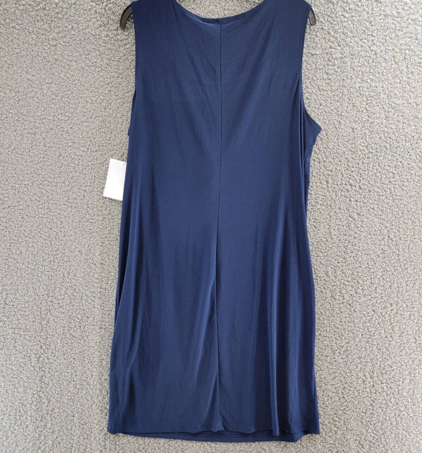 R & M Richards Flyaway-Airbrush Puff-Print Necklace Dress Women's 16 Navy/Denim