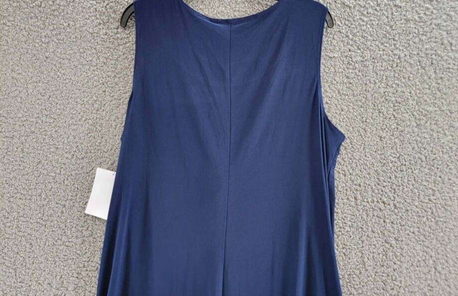 R & M Richards Flyaway-Airbrush Puff-Print Necklace Dress Women's 16 Navy/Denim