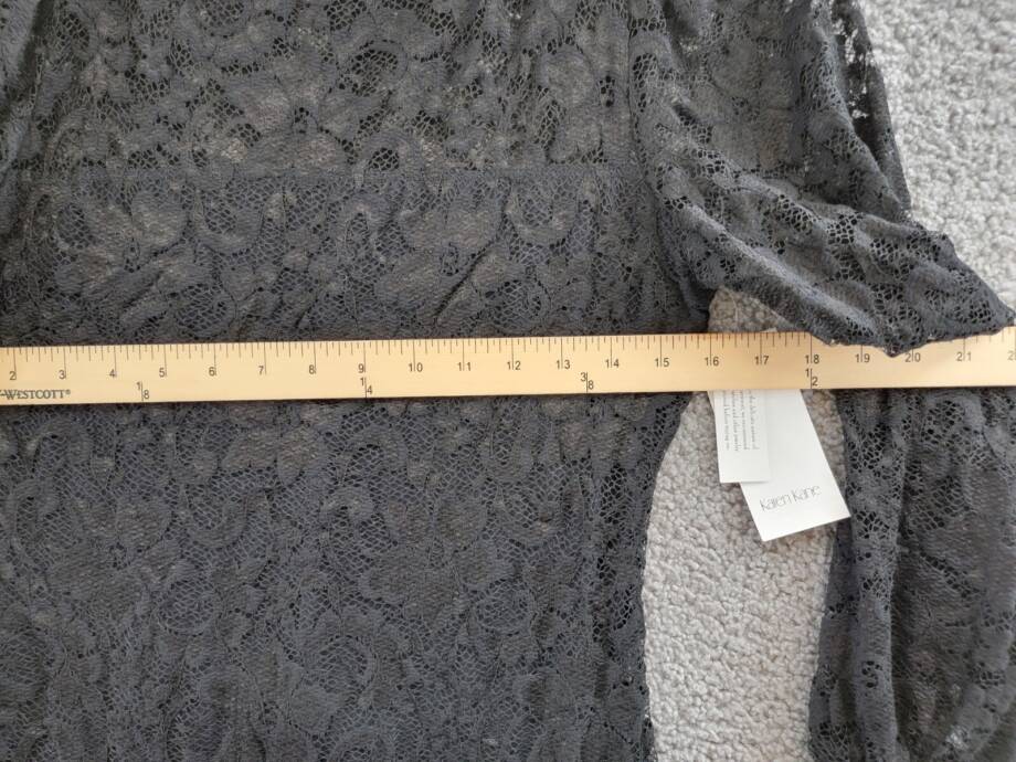Karen Kane Lace Boat Neck Shift Dress Women's S Black Scalloped Hem Pullover L/S