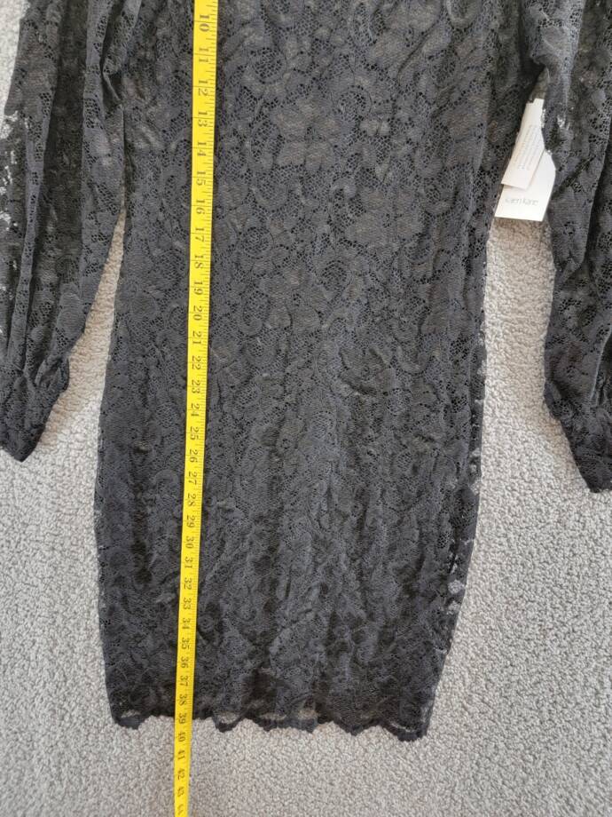 Karen Kane Lace Boat Neck Shift Dress Women's S Black Scalloped Hem Pullover L/S