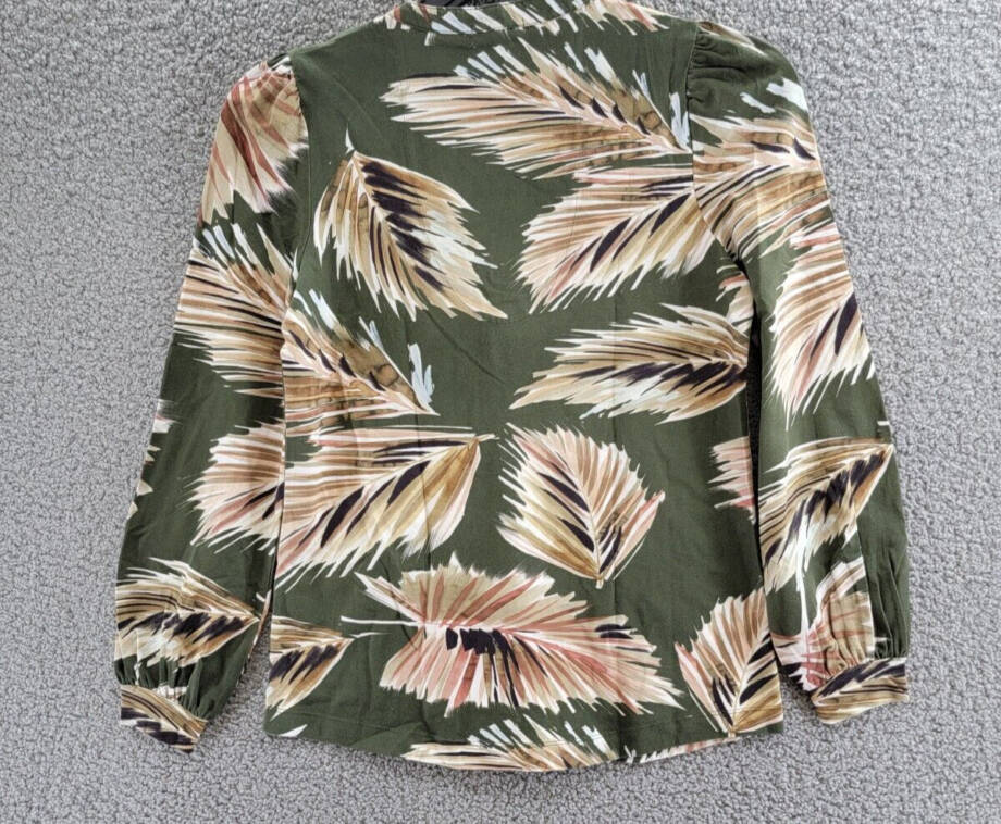 NZT NIC+ZOE Fern Perfect Knit Henley Blouse Women's XS Green Multi Long Sleeve