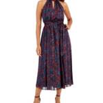 Anne Klein Twist Neck Printed Halter Midi Dress Women's 4 Multicolor Sleeveless