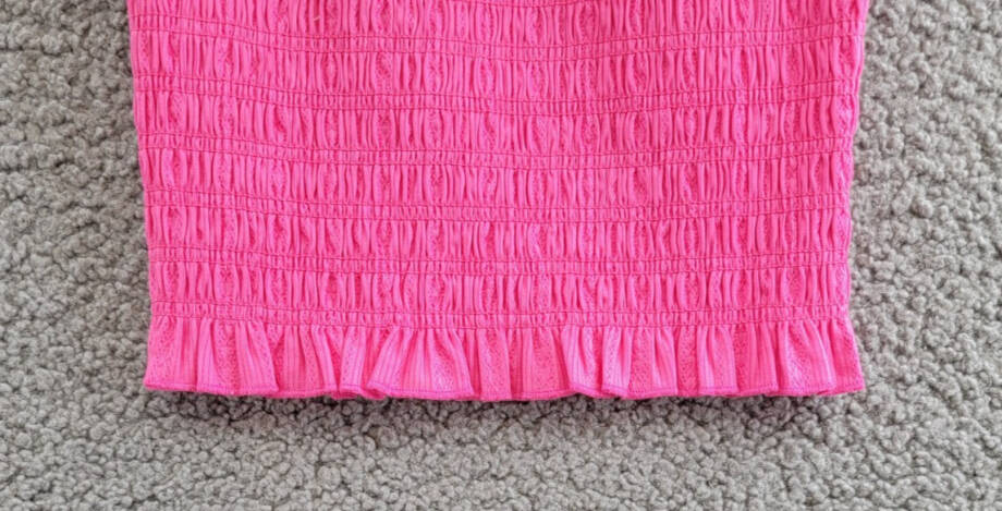 KatieJnyc Joanna Smocked Crop Top Girls' M Neon Pink Ruffled Hem Square Neck