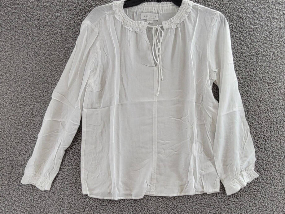 Velvet By Graham & Spencer V-Neck Top Women's XS White Split Neck Long Sleeve