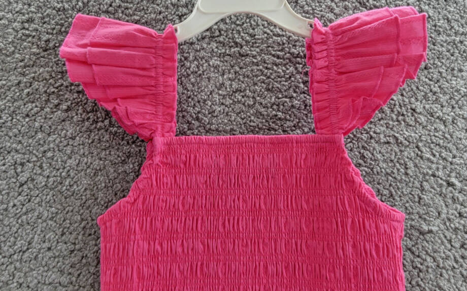 KatieJnyc Joanna Smocked Crop Top Girls' M Neon Pink Ruffled Hem Square Neck