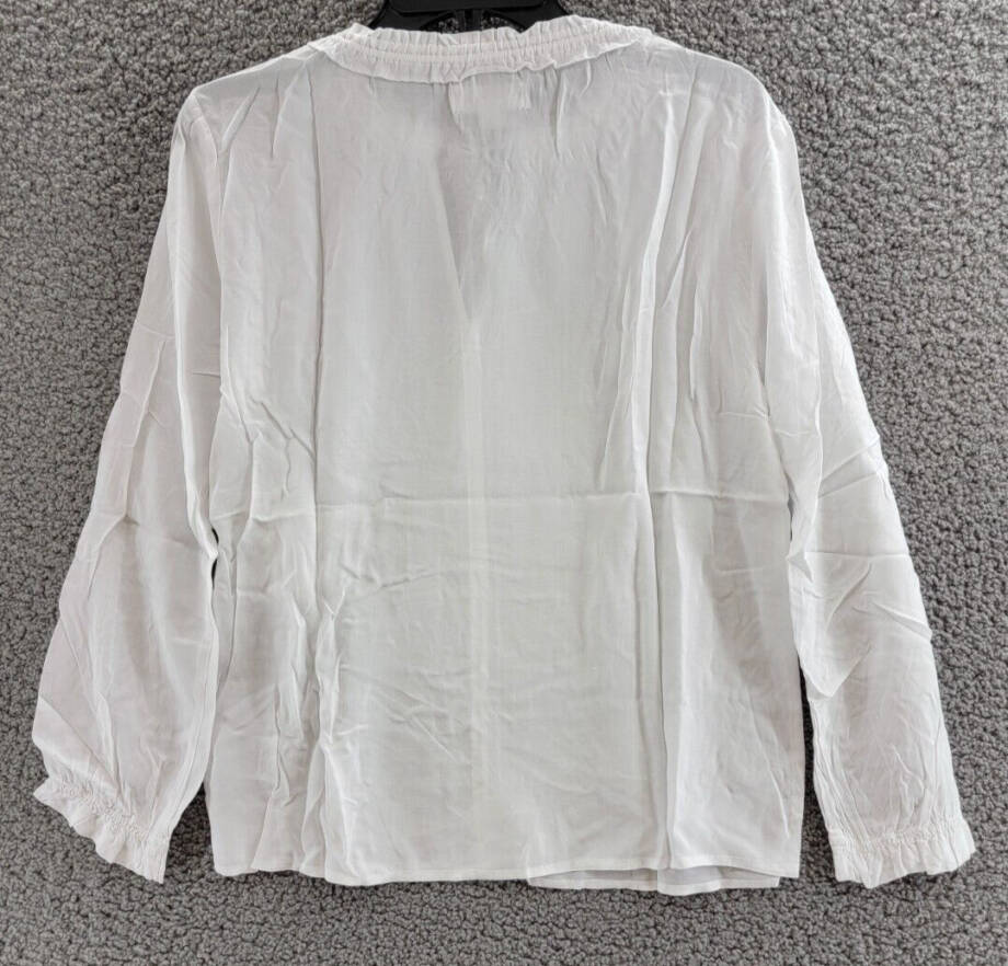 Velvet By Graham & Spencer V-Neck Top Women's XS White Split Neck Long Sleeve