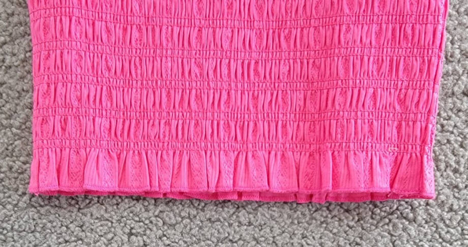 KatieJnyc Joanna Smocked Crop Top Girls' M Neon Pink Ruffled Hem Square Neck