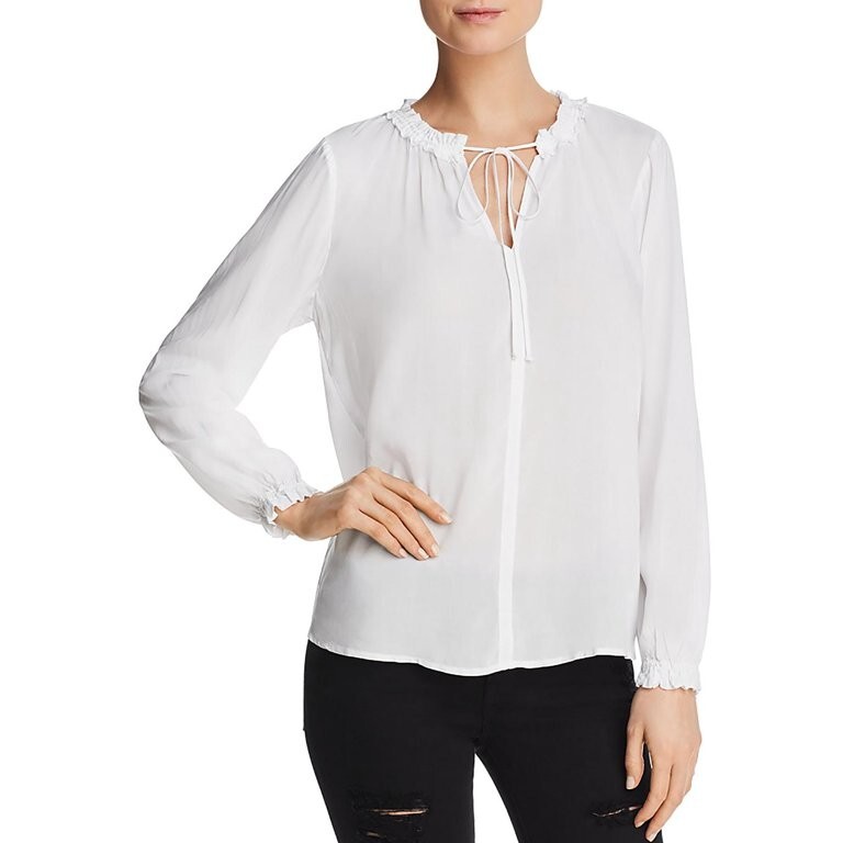 Velvet By Graham & Spencer V-Neck Top Women's M White Split Neck Long Sleeve