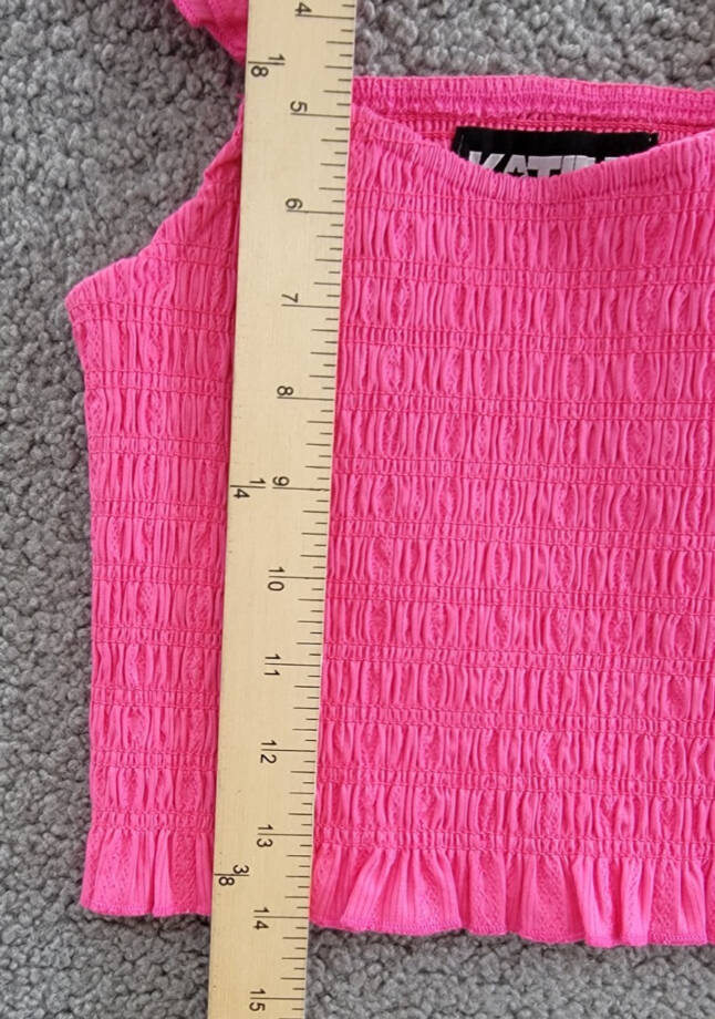 KatieJnyc Joanna Smocked Crop Top Girls' M Neon Pink Ruffled Hem Square Neck
