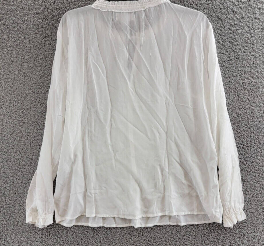 Velvet By Graham & Spencer V-Neck Top Women's M White Split Neck Long Sleeve