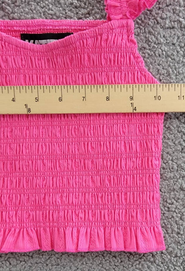 KatieJnyc Joanna Smocked Crop Top Girls' M Neon Pink Ruffled Hem Square Neck