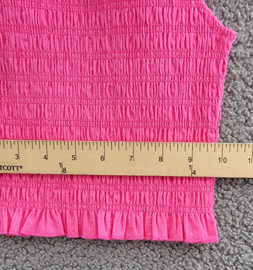 KatieJnyc Joanna Smocked Crop Top Girls' M Neon Pink Ruffled Hem Square Neck