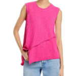 Wilt Crossover Hem Top Women's M Hot Pink Heather Crew Neck Sleeveless Pullover