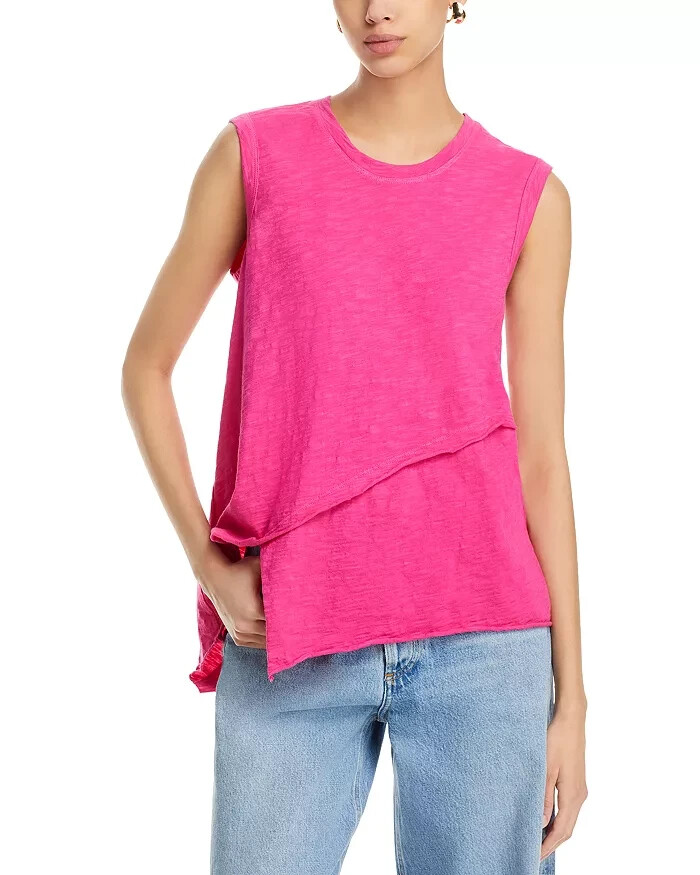 Wilt Crossover Hem Top Women's M Hot Pink Heather Crew Neck Sleeveless Pullover
