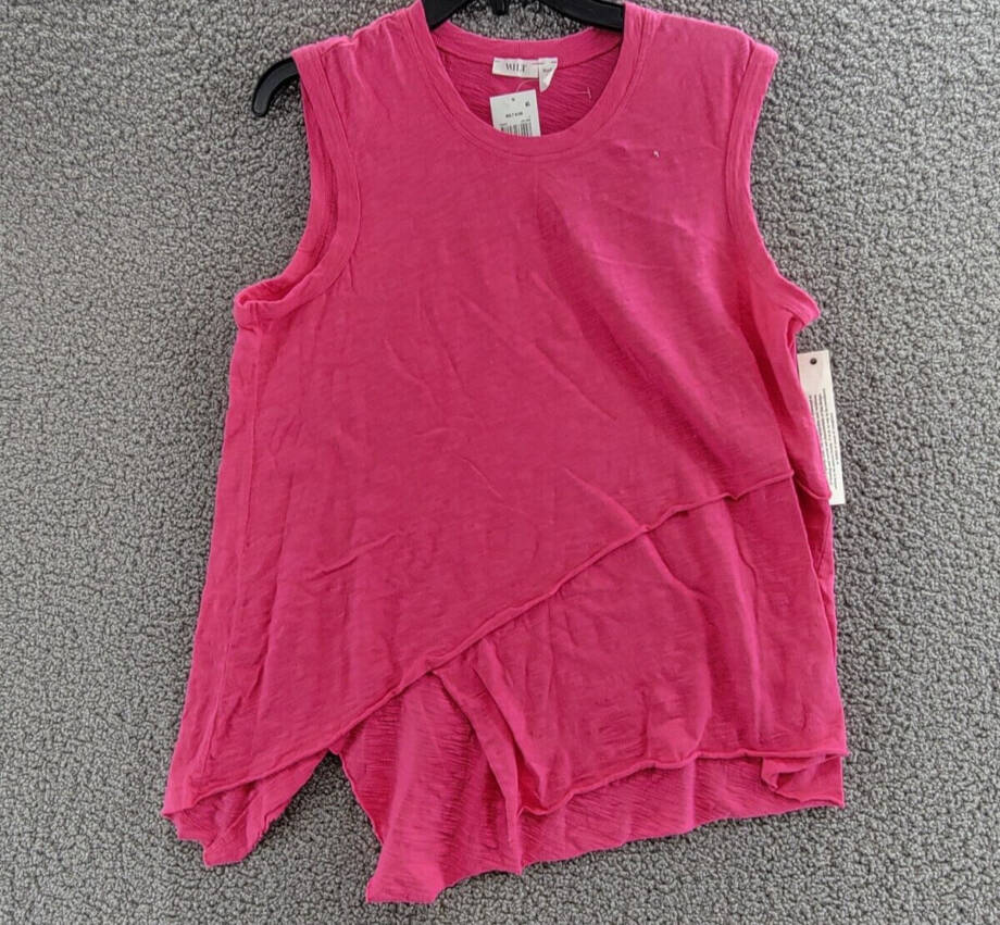 Wilt Crossover Hem Top Women's M Hot Pink Heather Crew Neck Sleeveless Pullover