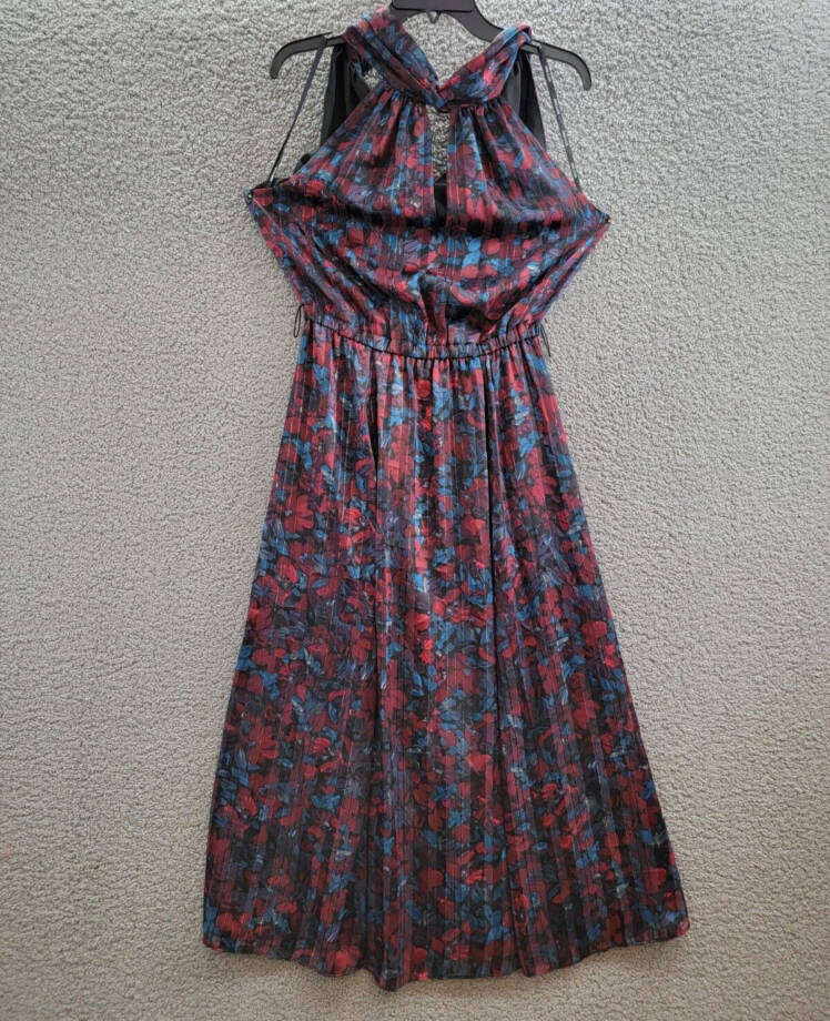 Anne Klein Twist Neck Printed Halter Midi Dress Women's 4 Multicolor Sleeveless