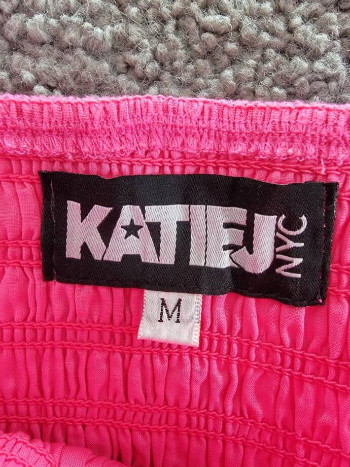 KatieJnyc Joanna Smocked Crop Top Girls' M Neon Pink Ruffled Hem Square Neck