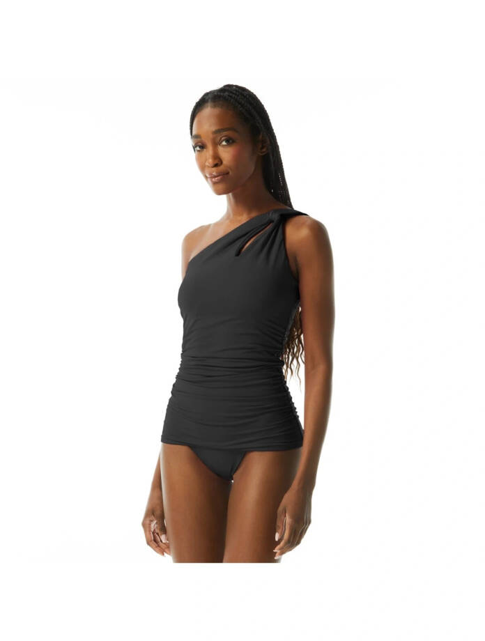 Carmen Marc Valvo One Shoulder Cut Out Tankini Top Women's L Black Pullover