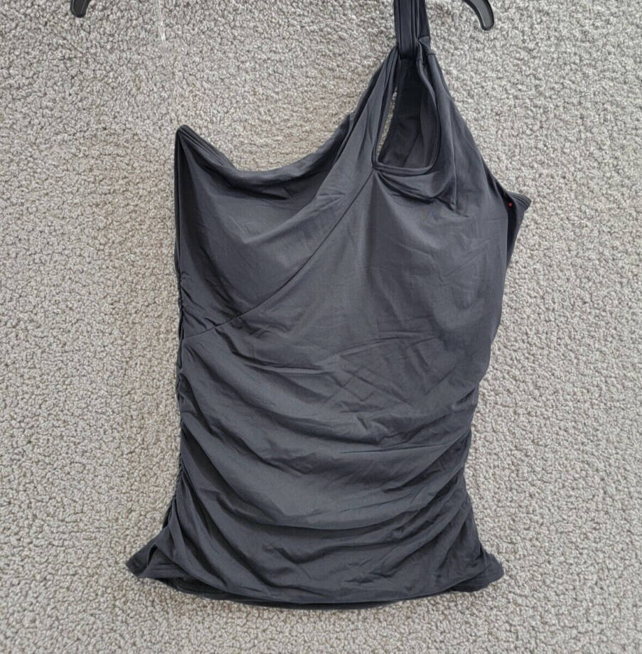 Carmen Marc Valvo One Shoulder Cut Out Tankini Top Women's L Black Pullover