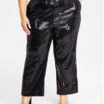 Nina Parker Trendy Plus Size Sequined Wide-Leg Pants Women's 20W Black Zipped