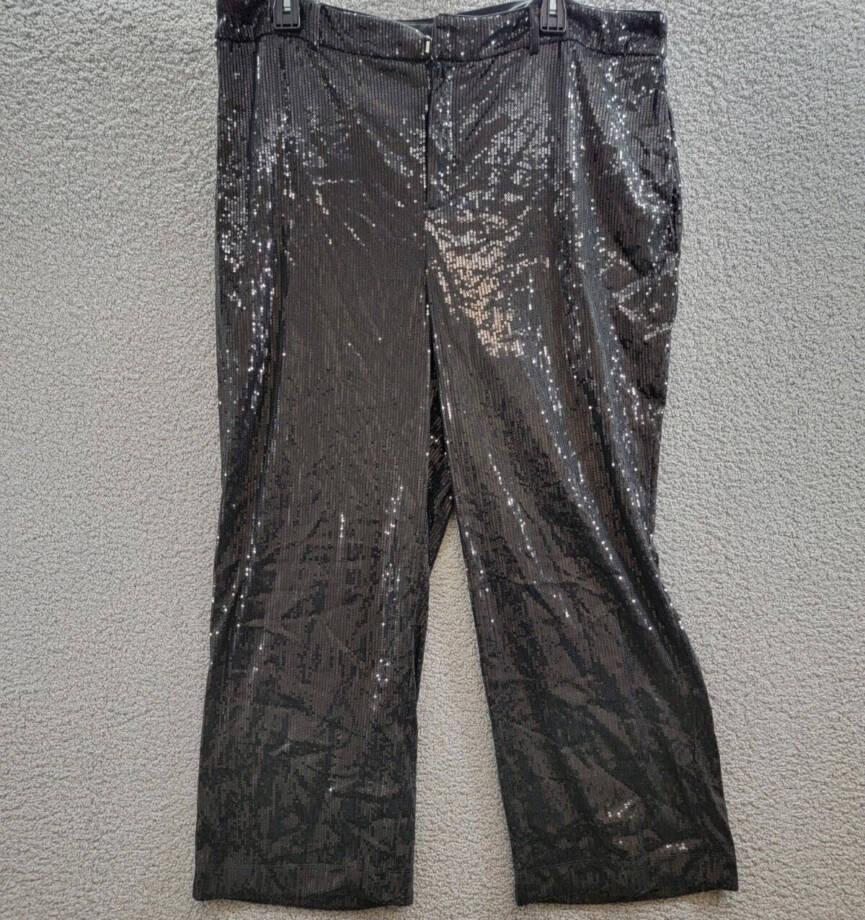 Nina Parker Trendy Plus Size Sequined Wide-Leg Pants Women's 20W Black Zipped
