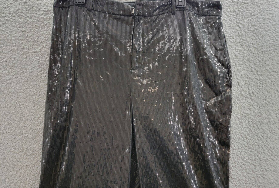 Nina Parker Trendy Plus Size Sequined Wide-Leg Pants Women's 20W Black Zipped