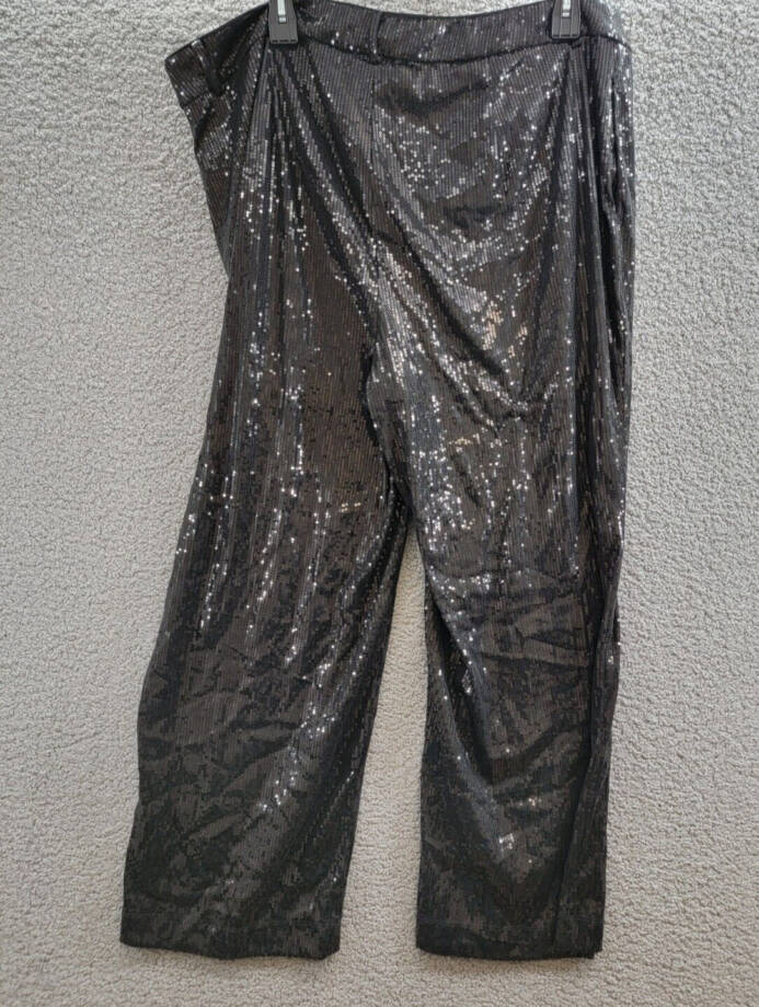 Nina Parker Trendy Plus Size Sequined Wide-Leg Pants Women's 20W Black Zipped