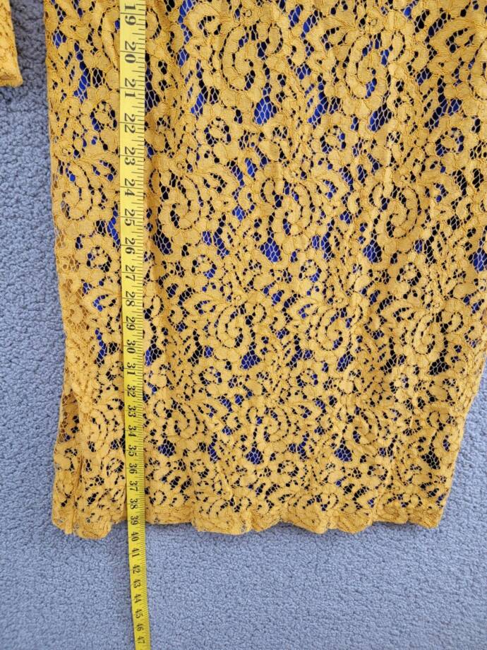 Kasper Lace Bell Sleeve Sheath Dress Women's S Gold/Royal Blue Back Zip Closure