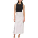 DKNY Jacquard-Stripe Slip Skirt Women's S Ivory Elastic Waist Pull On