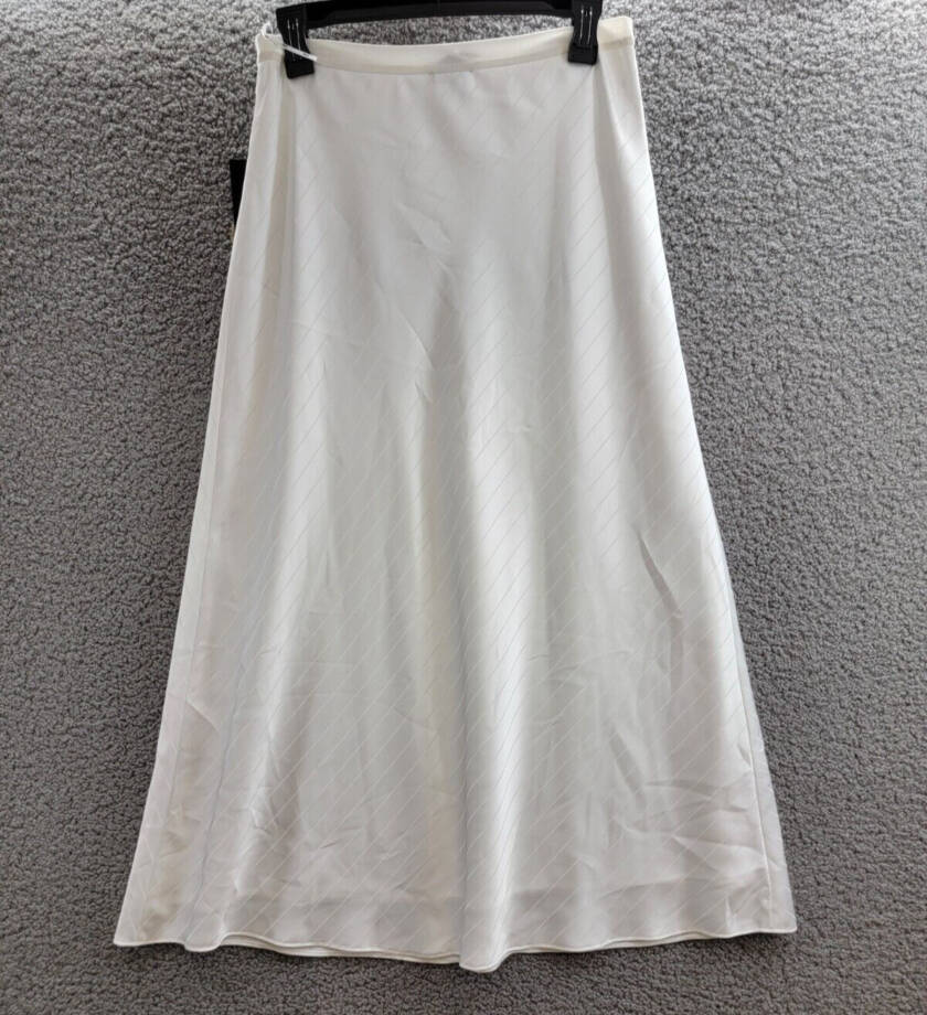 DKNY Jacquard-Stripe Slip Skirt Women's S Ivory Elastic Waist Pull On