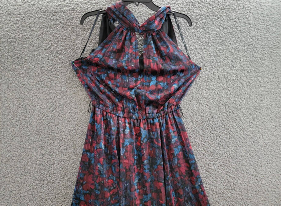 Anne Klein Twist Neck Printed Halter Midi Dress Women's 4 Multicolor Sleeveless