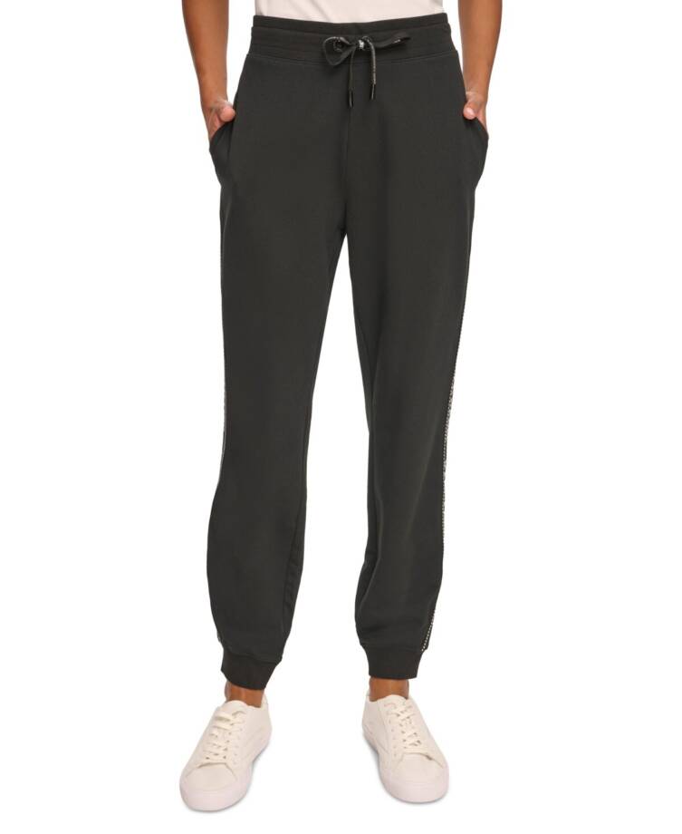 Karl Lagerfeld Paris Logo-Stripe Jogger Pants Women's XL Black/Silver Drawstring
