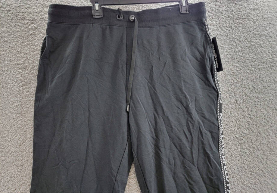 Karl Lagerfeld Paris Logo-Stripe Jogger Pants Women's XL Black/Silver Drawstring
