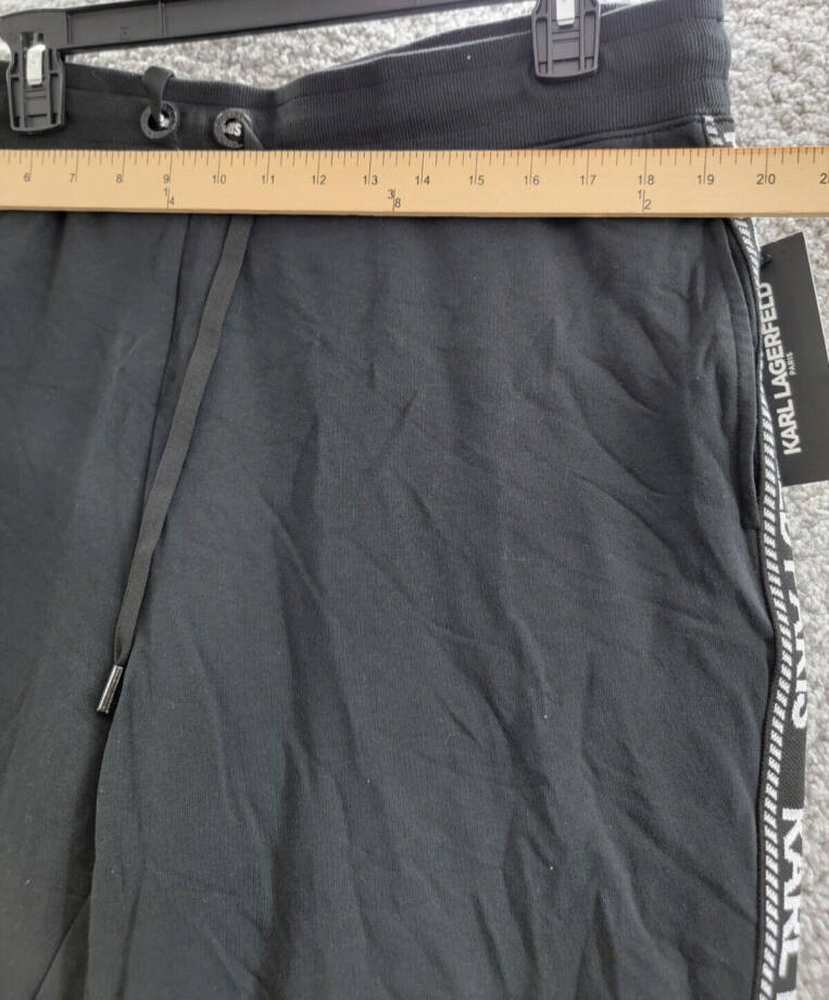 Karl Lagerfeld Paris Logo-Stripe Jogger Pants Women's XL Black/Silver Drawstring