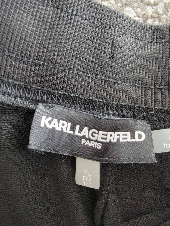 Karl Lagerfeld Paris Logo-Stripe Jogger Pants Women's XL Black/Silver Drawstring