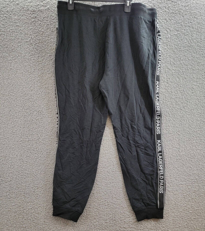Karl Lagerfeld Paris Logo-Stripe Jogger Pants Women's XL Black/Silver Drawstring