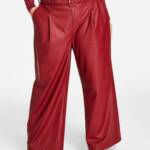 Nina Parker Plus Size Trendy Faux-Leather Wide-Leg Pants Women's 22W Burgundy~