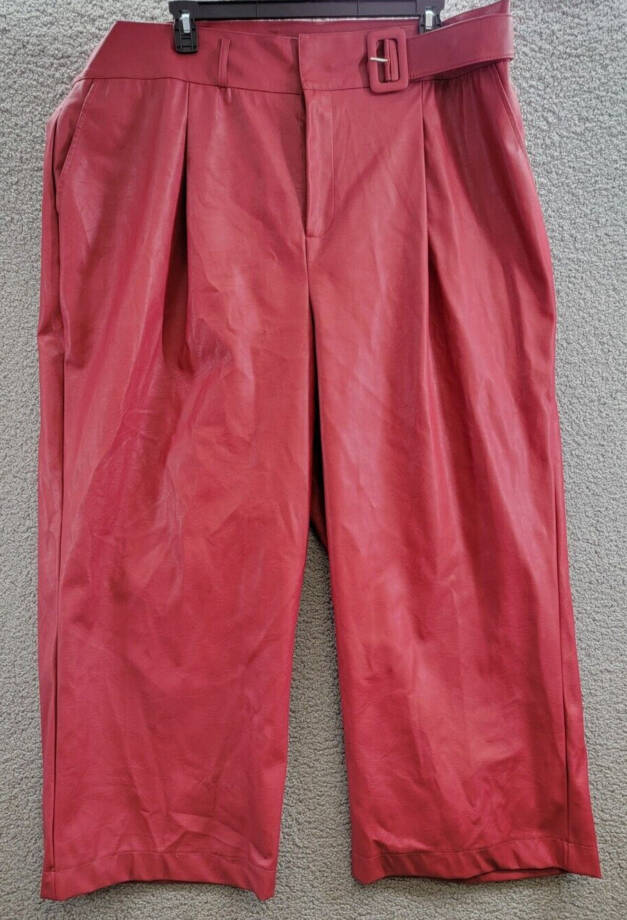 Nina Parker Plus Size Trendy Faux-Leather Wide-Leg Pants Women's 22W Burgundy~